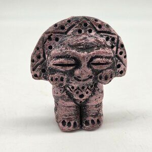 Vintage Blue Tribal Figure Clay Pottery Statue Primitive Art Style Figurine MCM